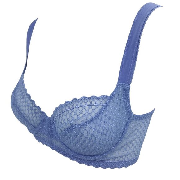La Perla Bra High Waisted Underwear Underwire Size 34B Blue Lace Set Pinup Sheer - Picture 5 of 16
